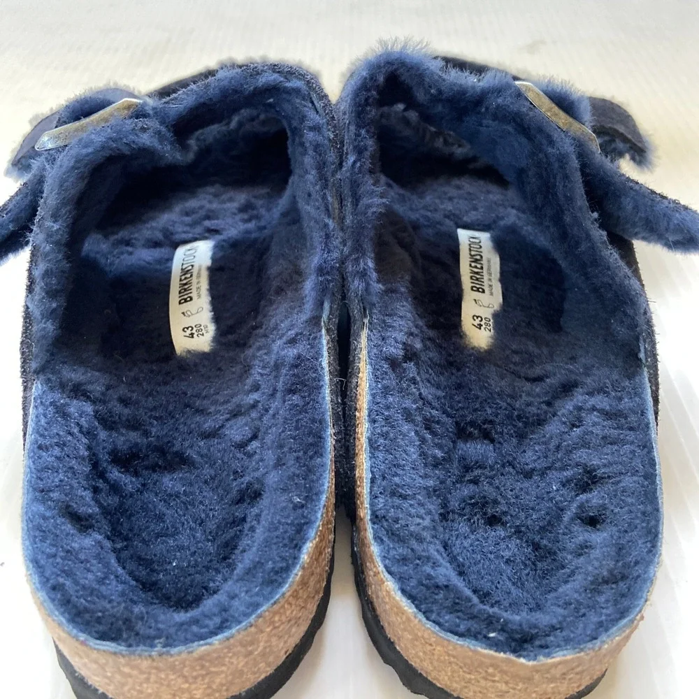 Birkenstock Arizona Shearling Sandals Blue Suede EU 43 US Mens 10 Womens 12 Norm